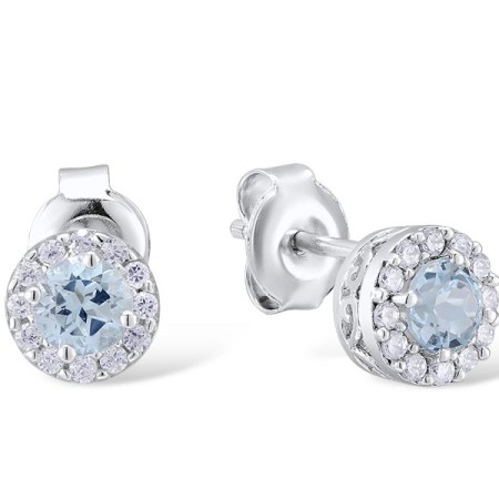 Sterling Silver Earrings Blue Topaz (Sky Blue),White Cubic Zirconia (E301108BKZSL925)