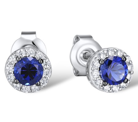 Sterling Silver w/ Black White Plating Earrings White Cubic Zirconia,Blue Glass (E301108BLGZSK925)