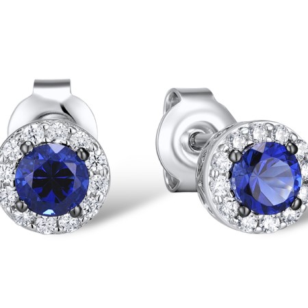 Sterling Silver w/ Black White Plating Earrings White Cubic Zirconia,Blue Glass (E301108BLGZSK925)