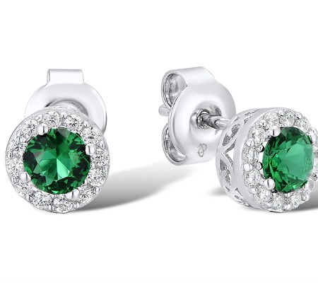 Sterling Silver Earrings White Cubic Zirconia,Green Glass (E301108GRGZSL925)