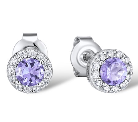 Sterling Silver Earrings Purple Glass,White Cubic Zirconia (E301108PGZSL925)