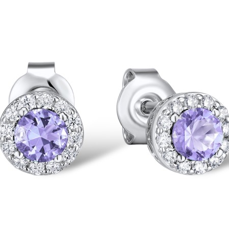 Sterling Silver Earrings Purple Glass,White Cubic Zirconia (E301108PGZSL925)