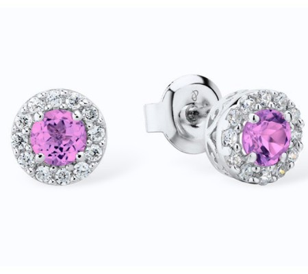 Sterling Silver Earrings Pink Glass,White Cubic Zirconia (E301108PIGZSL925)