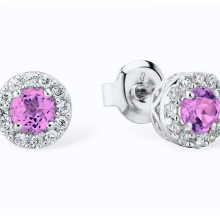 Sterling Silver Earrings Pink Glass,White Cubic Zirconia (E301108PIGZSL925)