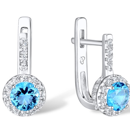 Sterling Silver Earrings Blue Glass,White Cubic Zirconia (E301116BLGZSL925)