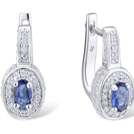 Sterling Silver Earrings White Cubic Zirconia,Blue Glass (E301118BLGZSL925)