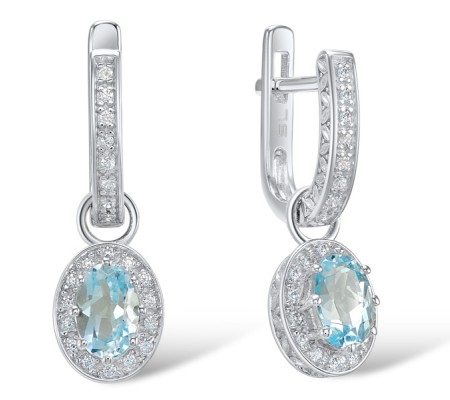 Sterling Silver Earrings White Cubic Zirconia,Blue Topaz (Sky Blue) (E301119BKZSL925)