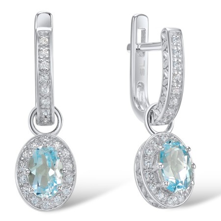 Sterling Silver Earrings White Cubic Zirconia,Blue Topaz (Sky Blue) (E301119BKZSL925)