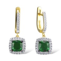 Sterling Silver w/ Yellow Black White Plating Earrings Green Glass,White Cubic Zirconia (E301120AGRGZSZ925)