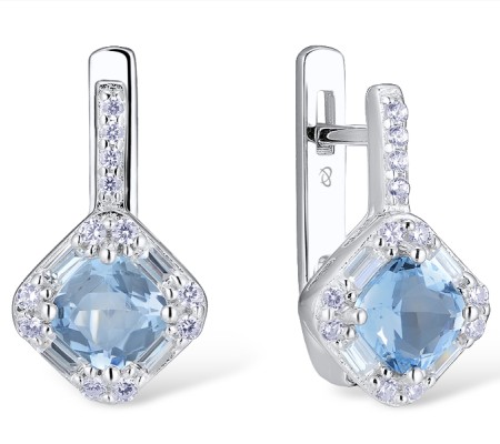 Sterling Silver Earrings Blue Glass,White Cubic Zirconia (E301121BLGZSL925)
