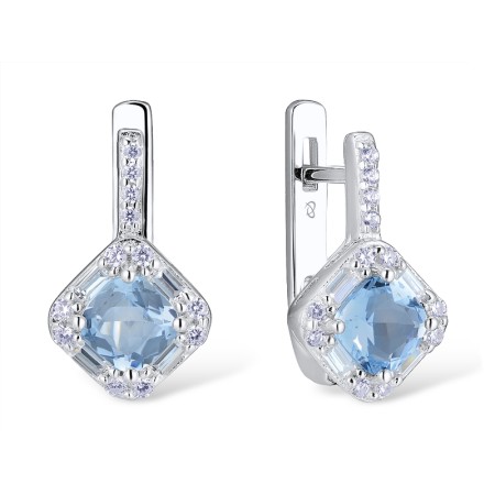 Sterling Silver Earrings Blue Glass,White Cubic Zirconia (E301121BLGZSL925)