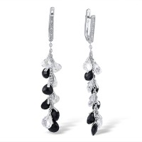 Sterling Silver Earrings Onyx,White Cubic Zirconia (E301122ONZSL925)