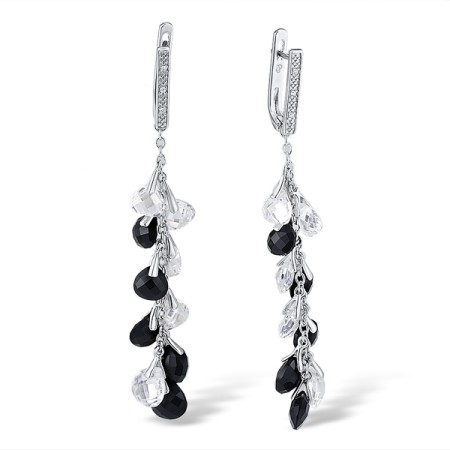 Sterling Silver Earrings Onyx,White Cubic Zirconia (E301122ONZSL925)