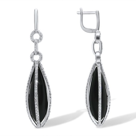 Sterling Silver Earrings Black Ceramic,White Cubic Zirconia (E301124BKCZSL925)