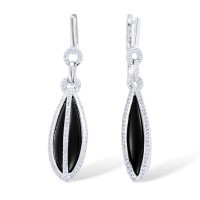 Sterling Silver Earrings Onyx,White Cubic Zirconia (E301124ONZSL925)