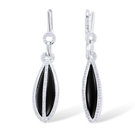 Sterling Silver Earrings Onyx,White Cubic Zirconia (E301124ONZSL925)