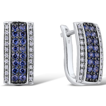 Sterling Silver Earrings Tanzanite Blue Cubic Zirconia,White Cubic Zirconia (E301126TBWZSL925)