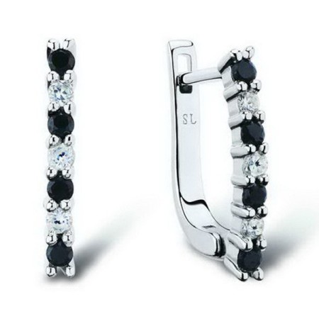 Sterling Silver Earrings White Cubic Zirconia,Black spinel (E301127BSNZSL925)