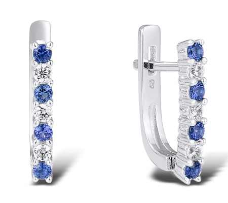 Sterling Silver Earrings Blue Nano Cubic Zirconia,White Cubic Zirconia (E301127BZZSL925)