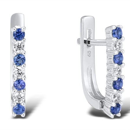 Sterling Silver Earrings Blue Nano Cubic Zirconia,White Cubic Zirconia (E301127BZZSL925)