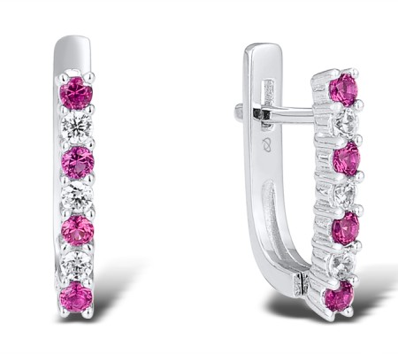Sterling Silver Earrings White Cubic Zirconia,Created Ruby (E301127CRZSL925)