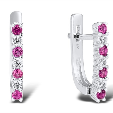 Sterling Silver Earrings White Cubic Zirconia,Created Ruby (E301127CRZSL925)