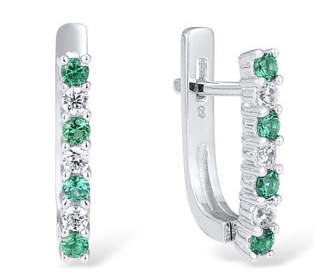 Sterling Silver Earrings Green Spinel,White Cubic Zirconia (E301127GSZSL925)
