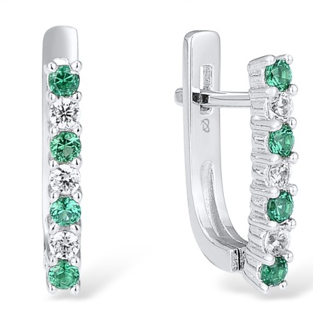 Sterling Silver Earrings Green Spinel,White Cubic Zirconia (E301127GSZSL925)