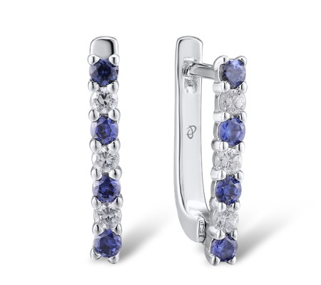 Sterling Silver Earrings Tanzanite Blue Cubic Zirconia,White Cubic Zirconia (E301127TBWZSL925)