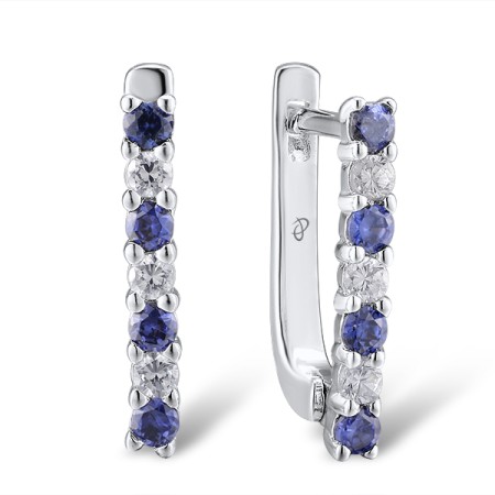 Sterling Silver Earrings Tanzanite Blue Cubic Zirconia,White Cubic Zirconia (E301127TBWZSL925)