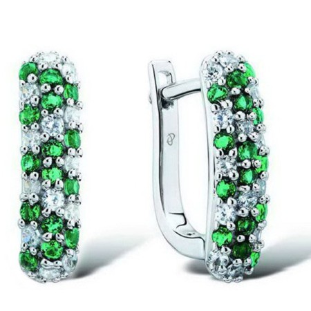 Sterling Silver Earrings Created Emerald,White Cubic Zirconia (E301128CEZSL925)