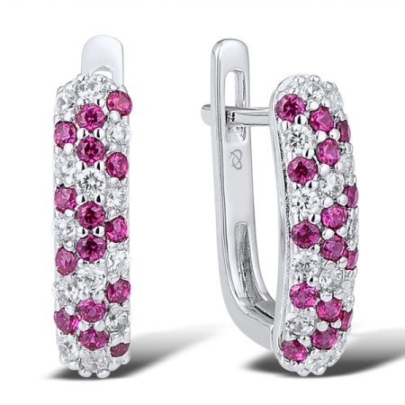 Sterling Silver Earrings White Cubic Zirconia,Created Ruby (E301128CRZSL925)