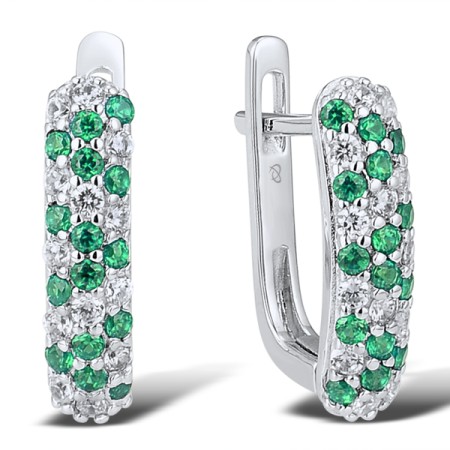 Sterling Silver Earrings White Cubic Zirconia,Green Spinel (E301128GSZSL925)