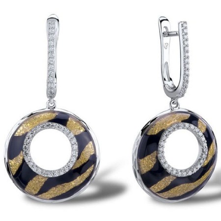 Sterling Silver Earrings Enamel,White Cubic Zirconia (E301263ENASL925)