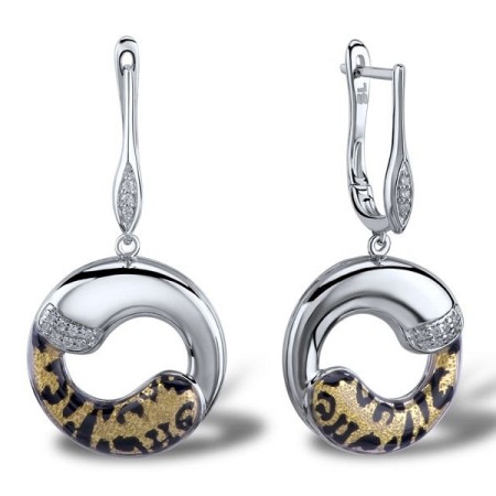 Sterling Silver Earrings Enamel,White Cubic Zirconia (E301267ENASL925)