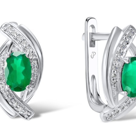 Sterling Silver Earrings Dyed Green Agate,White Cubic Zirconia (E301401GEZSL925)