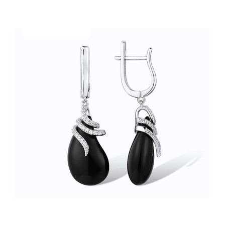 Sterling Silver Earrings Black Ceramic,White Cubic Zirconia (E301409BKCZSL925)