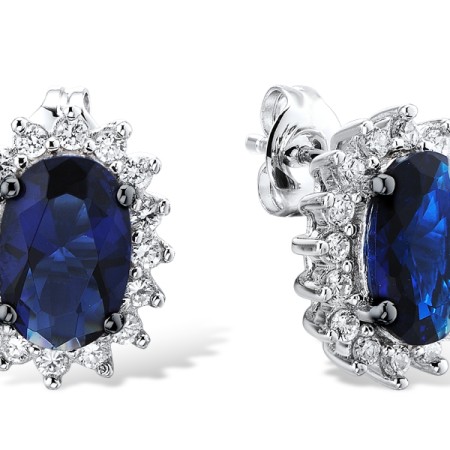 Sterling Silver w/ Black White Plating Earrings Blue Glass,White Cubic Zirconia (E301435BLGZSK925)