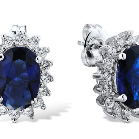 Sterling Silver Earrings White Cubic Zirconia,Blue Glass (E301435BLGZSL925)