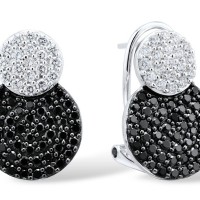 Sterling Silver w/ Black White Plating Earrings Black spinel,White Cubic Zirconia (E301439BSNZSK925)