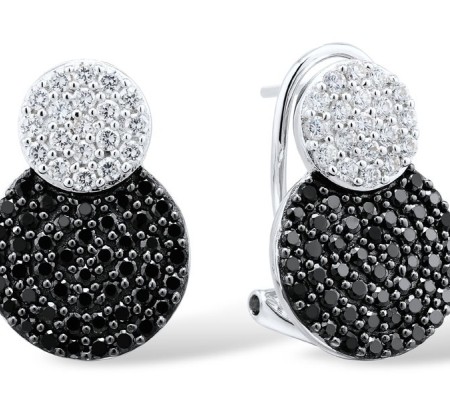 Sterling Silver w/ Black White Plating Earrings Black spinel,White Cubic Zirconia (E301439BSNZSK925)