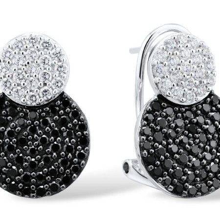 Sterling Silver w/ Black White Plating Earrings Black spinel,White Cubic Zirconia (E301439BSNZSK925)