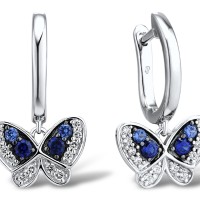 Sterling Silver w/ Black White Plating Earrings Blue Nano Cubic Zirconia,White Cubic Zirconia (E301455BZZSK925)