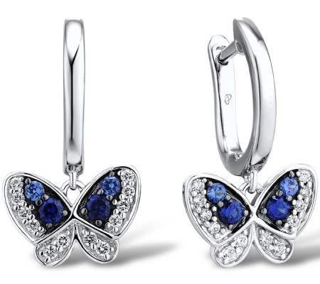Sterling Silver w/ Black White Plating Earrings Blue Nano Cubic Zirconia,White Cubic Zirconia (E301455BZZSK925)