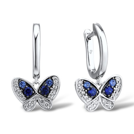 Sterling Silver w/ Black White Plating Earrings Blue Nano Cubic Zirconia,White Cubic Zirconia (E301455BZZSK925)