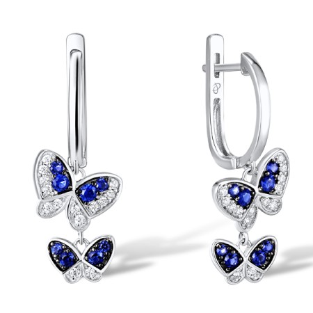 Sterling Silver w/ Black White Plating Earrings White Cubic Zirconia,Blue Nano Cubic Zirconia (E301456BZZSK925)