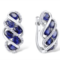 Sterling Silver Earrings Blue Glass,White Cubic Zirconia (E301470CRSZSL925)