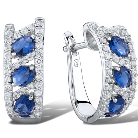 Sterling Silver Earrings Blue Glass,White Cubic Zirconia (E303051BLGZSL925)