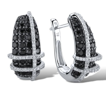 Sterling Silver Earrings White Cubic Zirconia,Black spinel (E303053BSNZSL925)