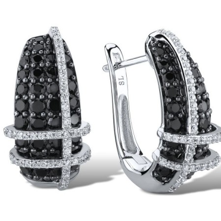 Sterling Silver Earrings White Cubic Zirconia,Black spinel (E303053BSNZSL925)